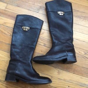 Tory Burch brown leather riding boots